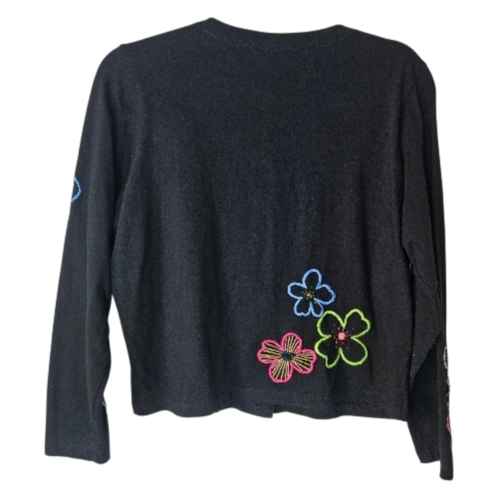 VTG Michael Simon Lite Beaded Floral Cotton Cardigan Grandmacore Novelty Small - Picture 2 of 8